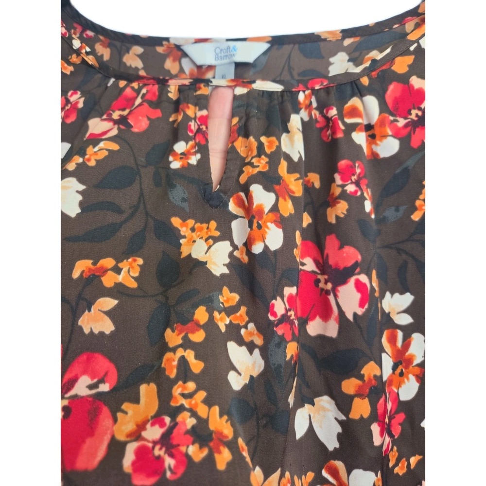 Croft‎ & Barrow Women Casual Blouse Size 1X BrownFloral Boat Neck Long Sleeves - Picture 4 of 9